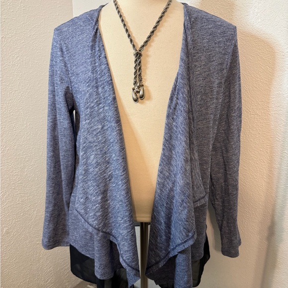 💙 Ann Taylor Whisper Luxe Cascading Duster Cardigan – Marled Blue/Gray – EUC 💙B3 - Picture 3 of 6